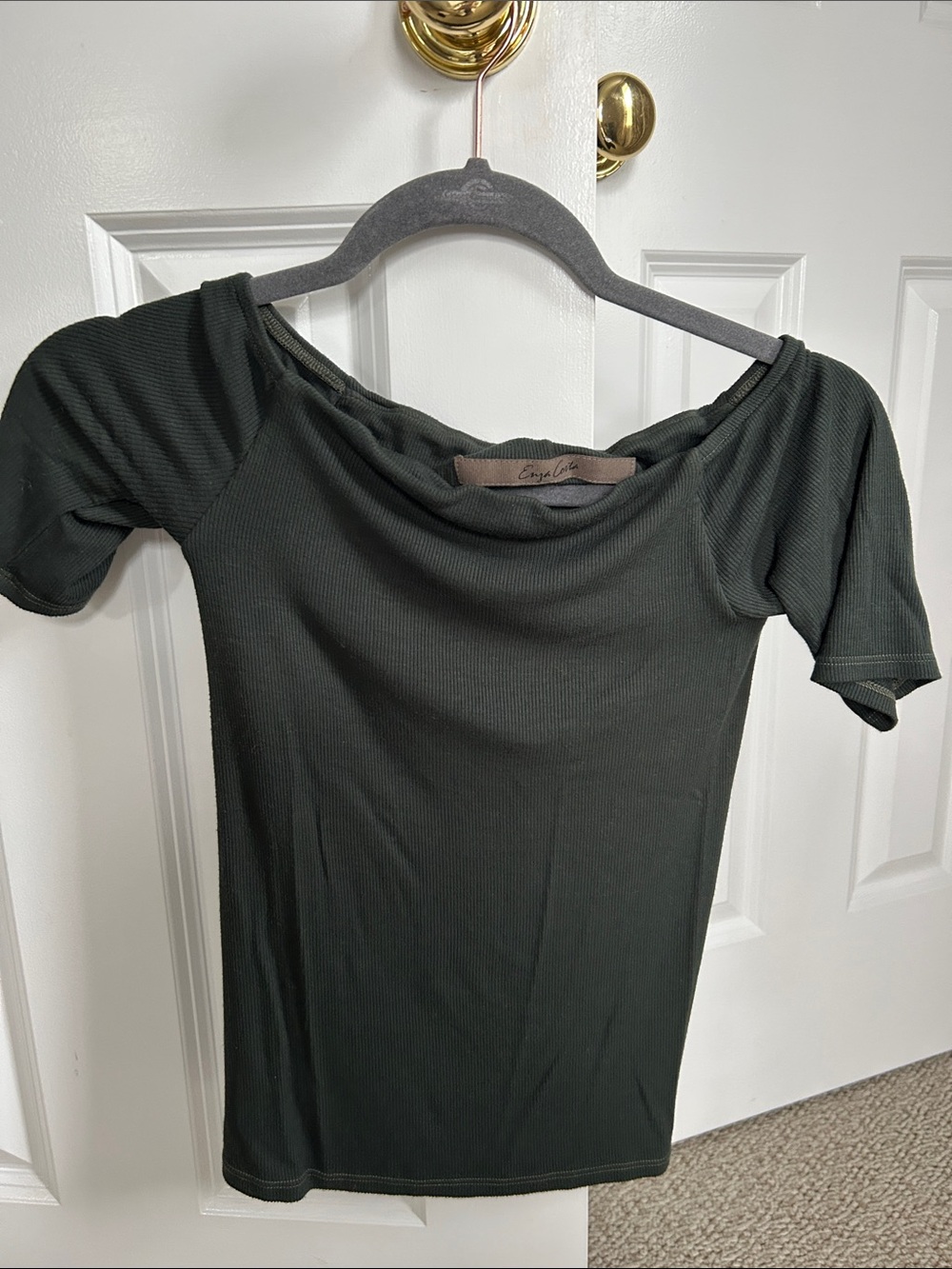 Enza Costa Green Off-Shoulder Ribbed Top